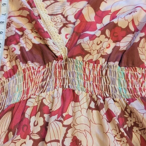 Johnny Was Silk Long Sleeve Blouse V Neck Pink Cream Elastic Waist Size XS - Picture 4 of 8